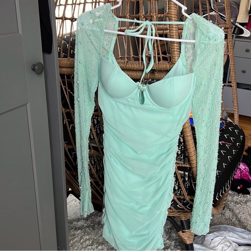 Oh Polly Mint Green Long Sleeve Dress